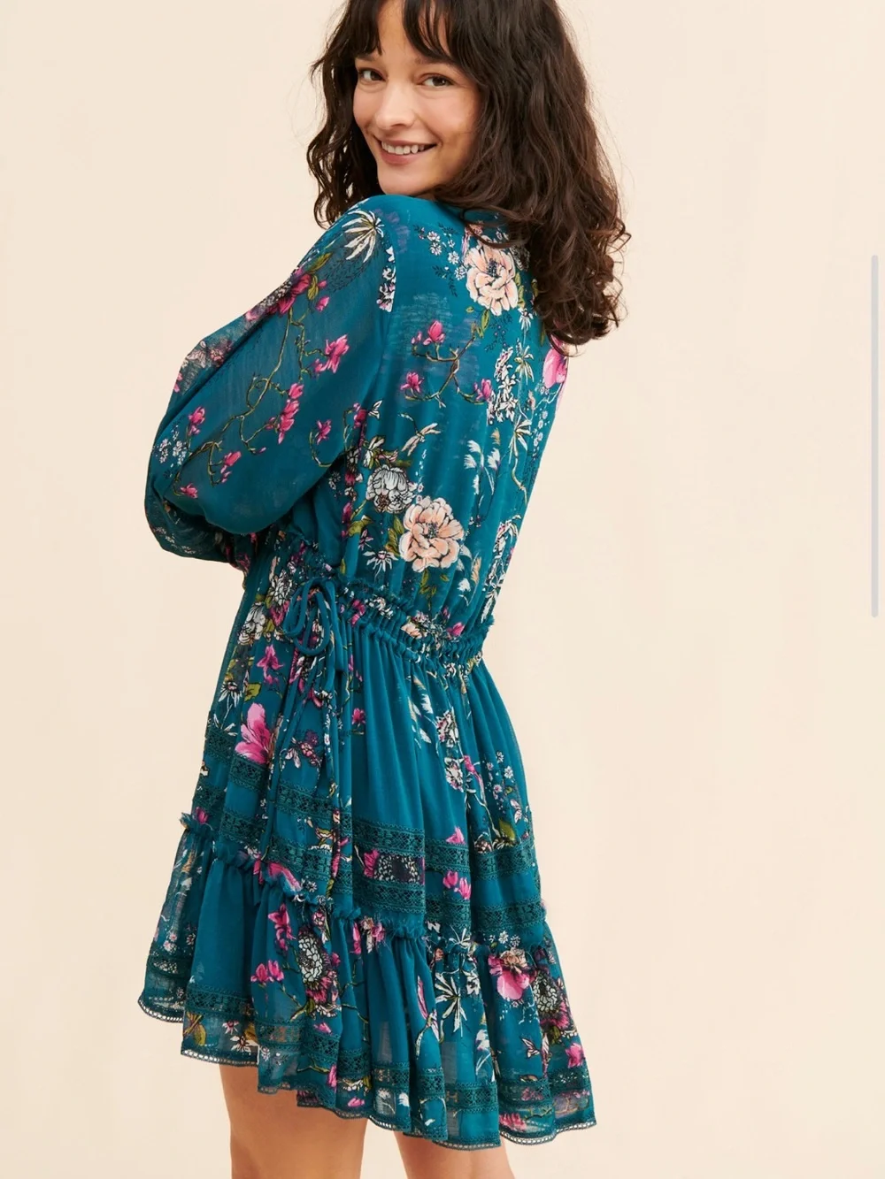 Free People Cherry Blossom Mini Dress in the Emerald Combo